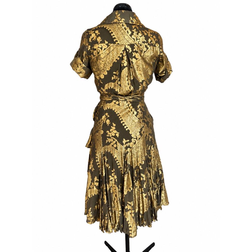 Diane von Furstenberg Brown and Gold Metallic Wrap Dress - Picture 3 of 13